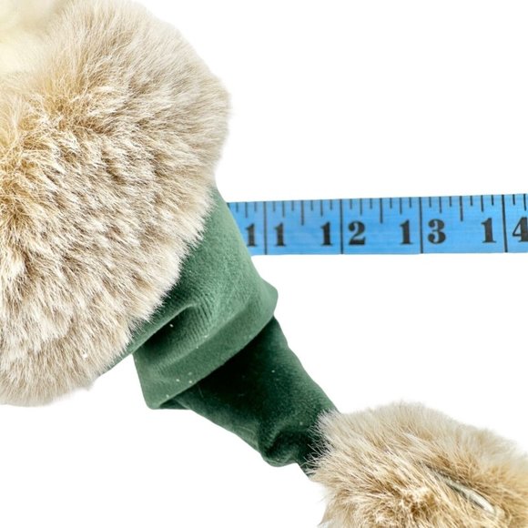 Winter Bear Stands Up Figurine Off-White Fleece with Green Velvet Scarf and Hat - Picture 12 of 13